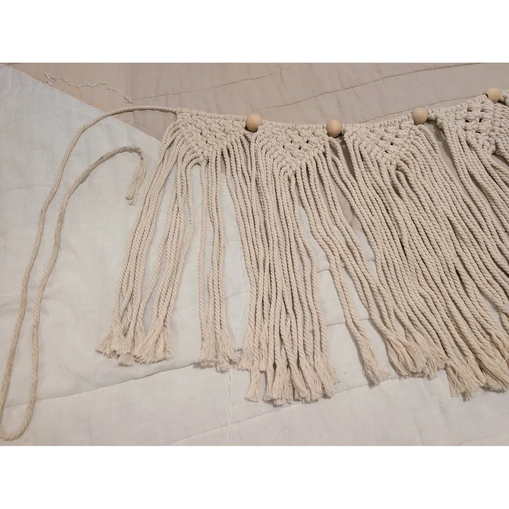 Macrame Banner Fringe Garland Wall Hanging Wood Bead Boho Nursery Party Decor